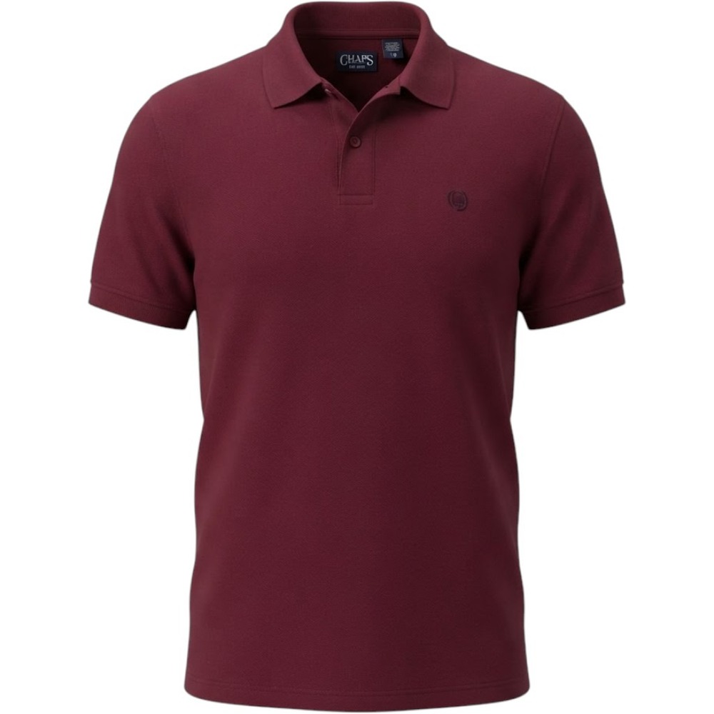 Chaps Mens Maroon Burgundy Pique Cotton Short Sleeve Polo Shirt Size L Large